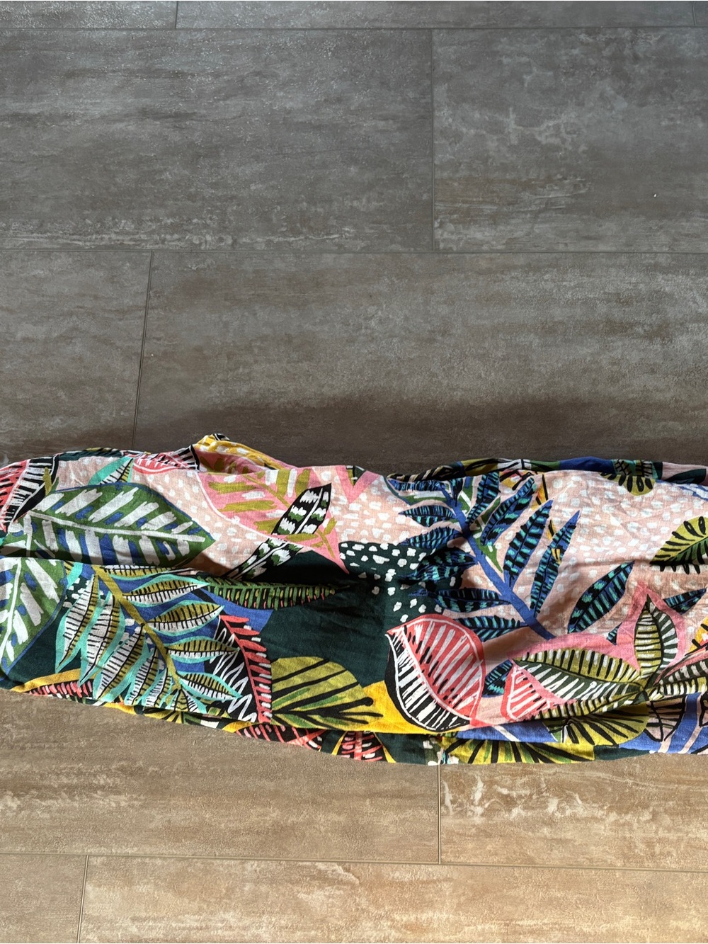 Linen Tropical Leaf Print Wide-Leg Pants - Multicolor - Picture 2 of 2